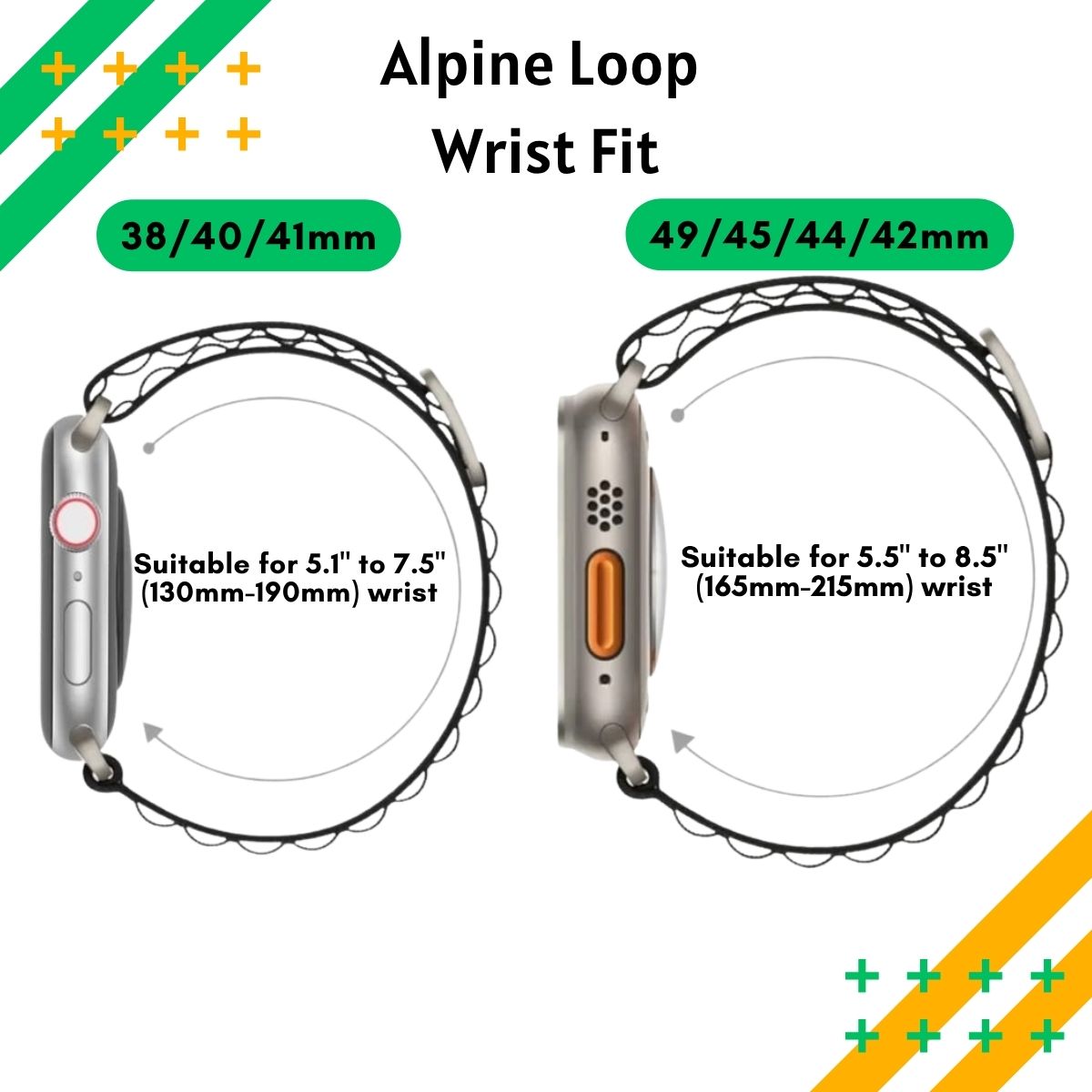 Alpine Loop Wrist Fit with band length specifications on a white background