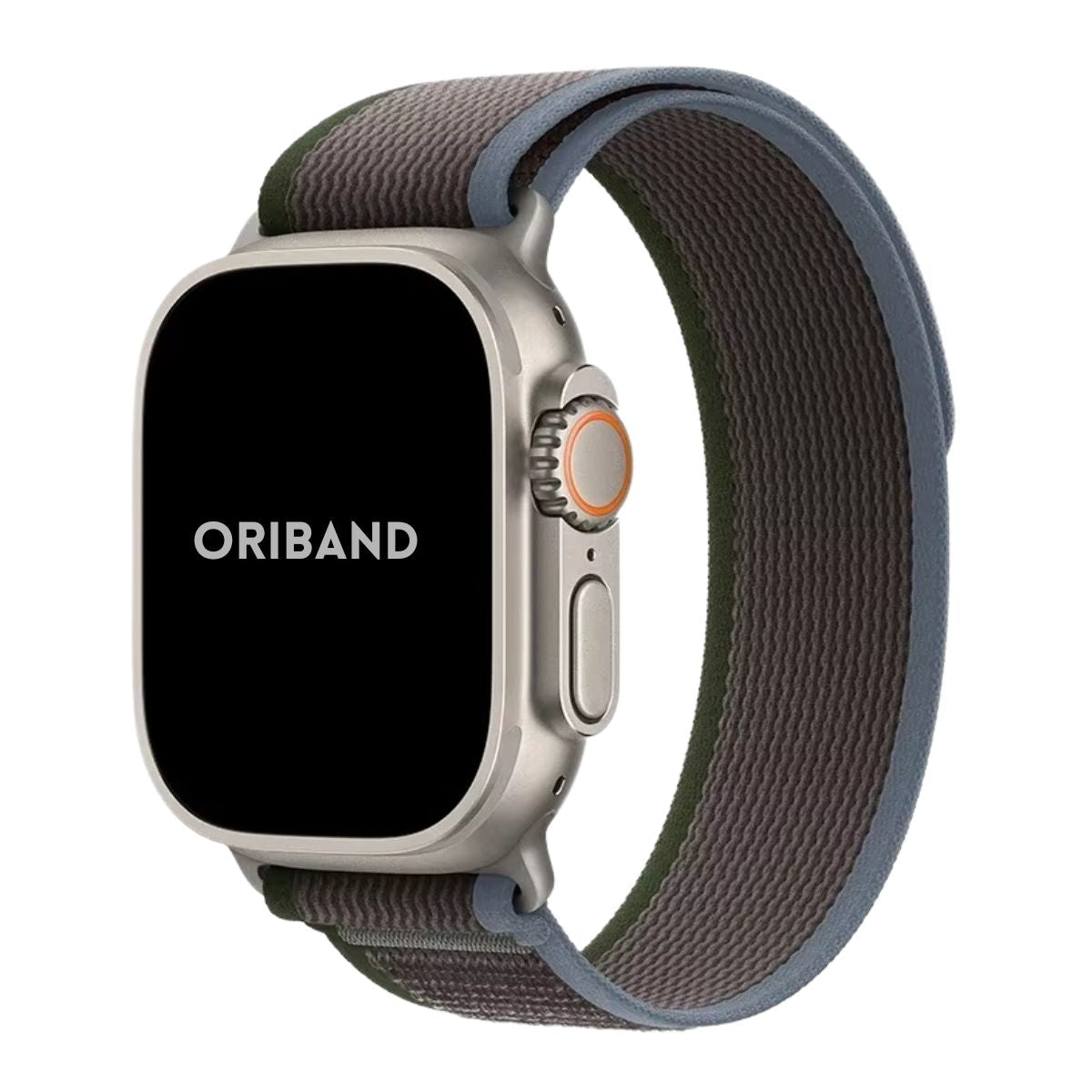 Blue Black Trail Loop Apple Watch band with hook-and-loop closure, engineered for comfort and secure fit.