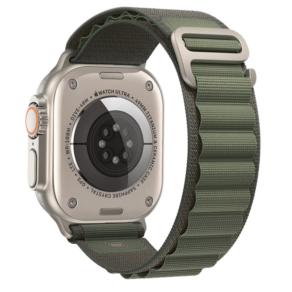 Apple Watch with Army Green Alpine Loop – side angle