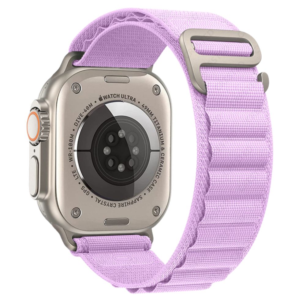 Apple Watch with Lavender Alpine Loop – side angle