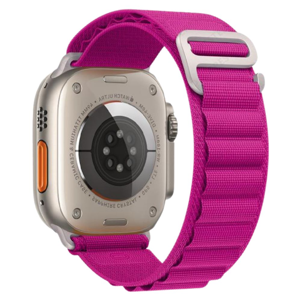 Apple Watch with Purple Alpine Loop – side angle