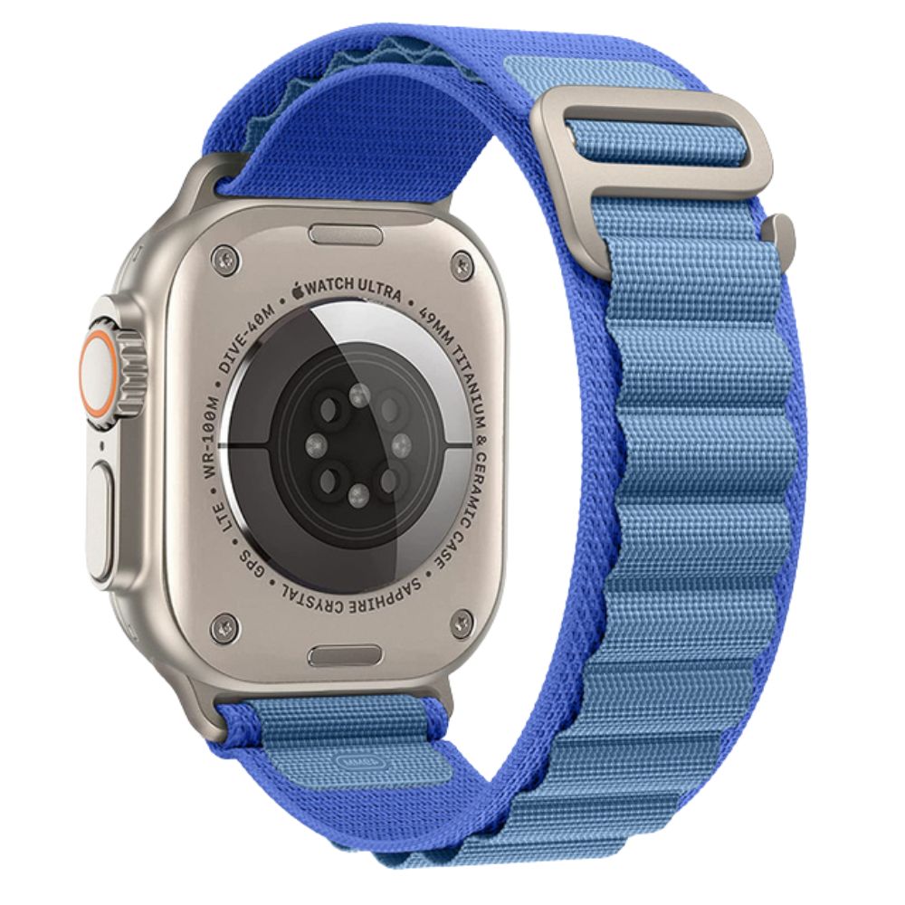 Apple Watch with Royal Blue Alpine Loop – side angle