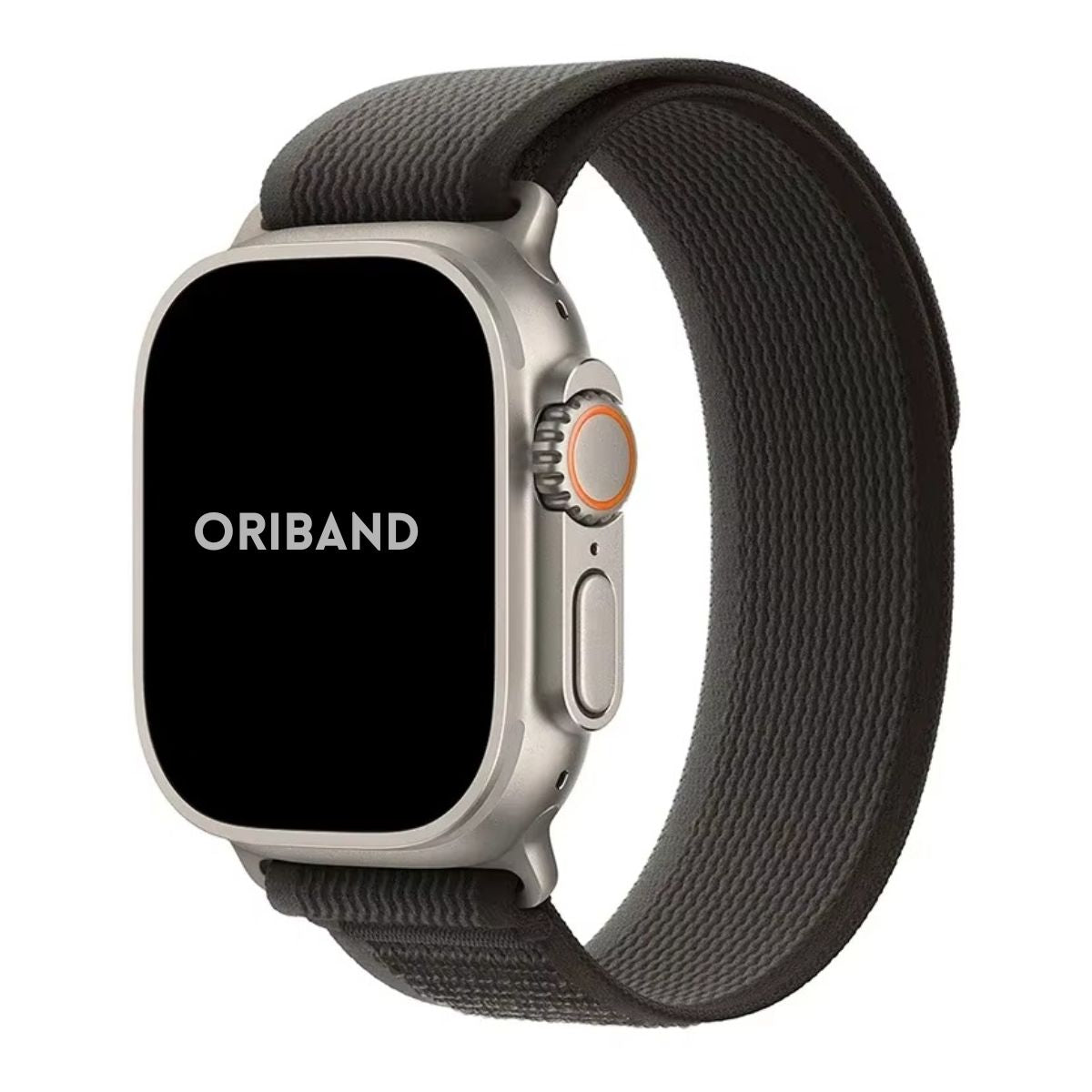 Black Gray Trail Loop Apple Watch band featuring dual-tone styling and soft, durable weave for everyday wear.