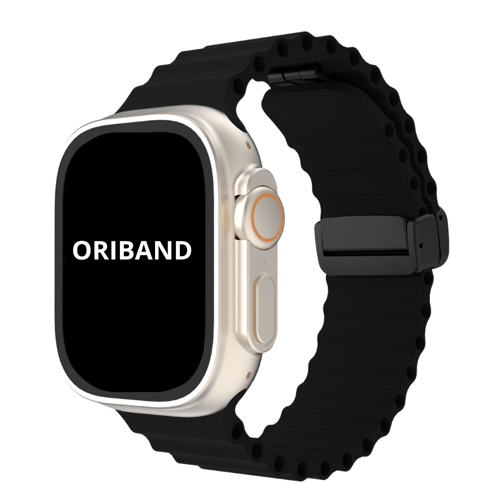 Black silicone ocean strap with magnetic buckle, classic and powerful.