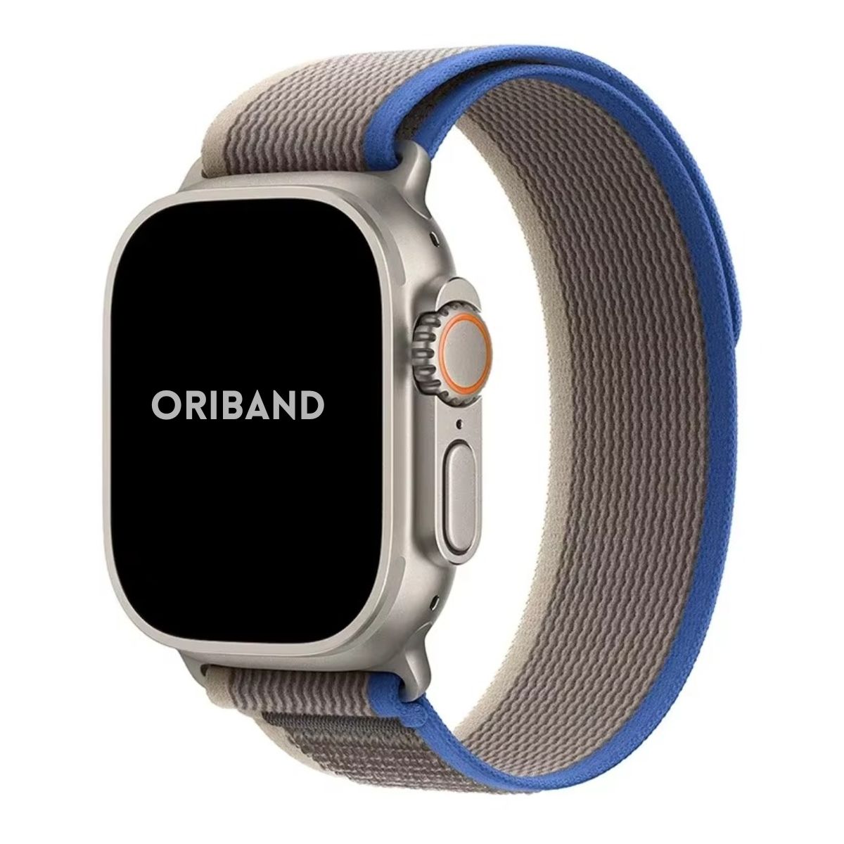 Blue Gray Trail Loop Apple Watch band crafted from stretchable nylon for all-day comfort and a rugged outdoor look.
