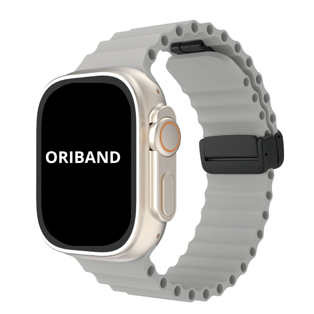 Gray silicone ocean strap with magnetic buckle, neutral everyday style.