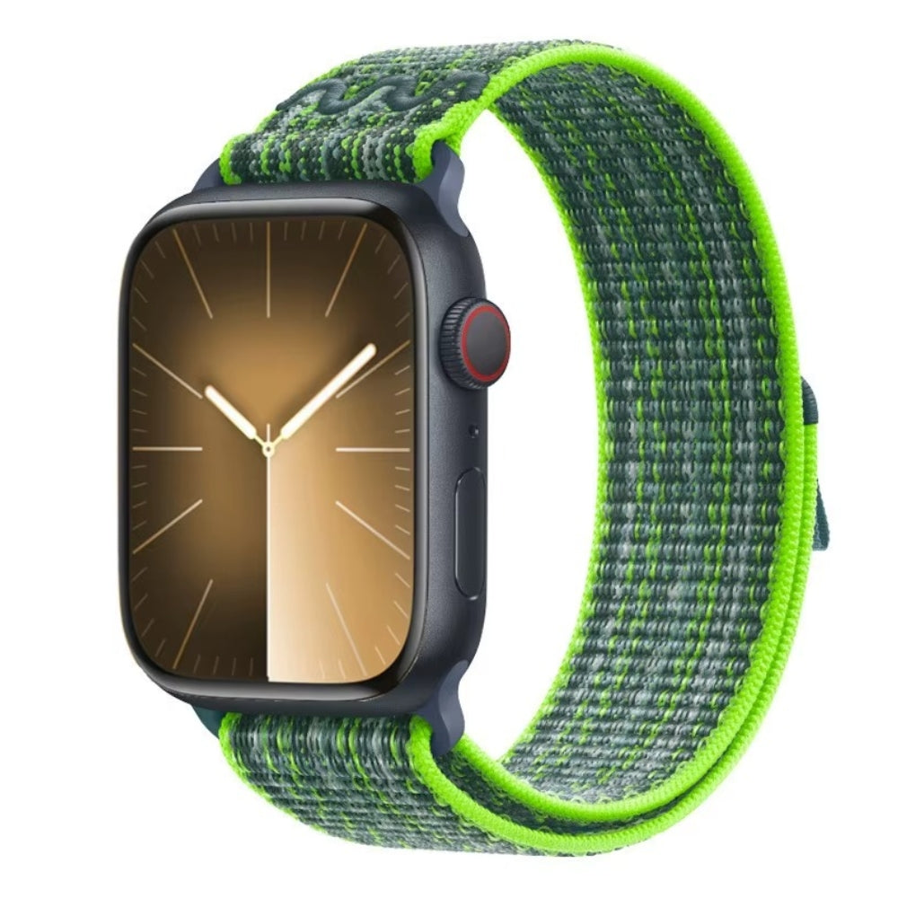 Green Blue nylon loop band, sporty and secure with hook-and-loop fit.