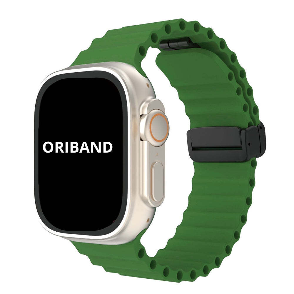 Green silicone ocean strap with magnetic buckle, fresh outdoor vibe.
