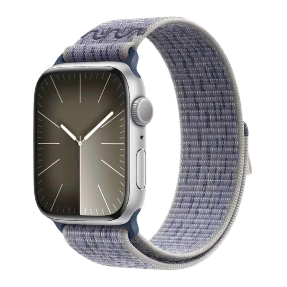 Grey Blue stretchy nylon sport loop band, breathable and secure fit.