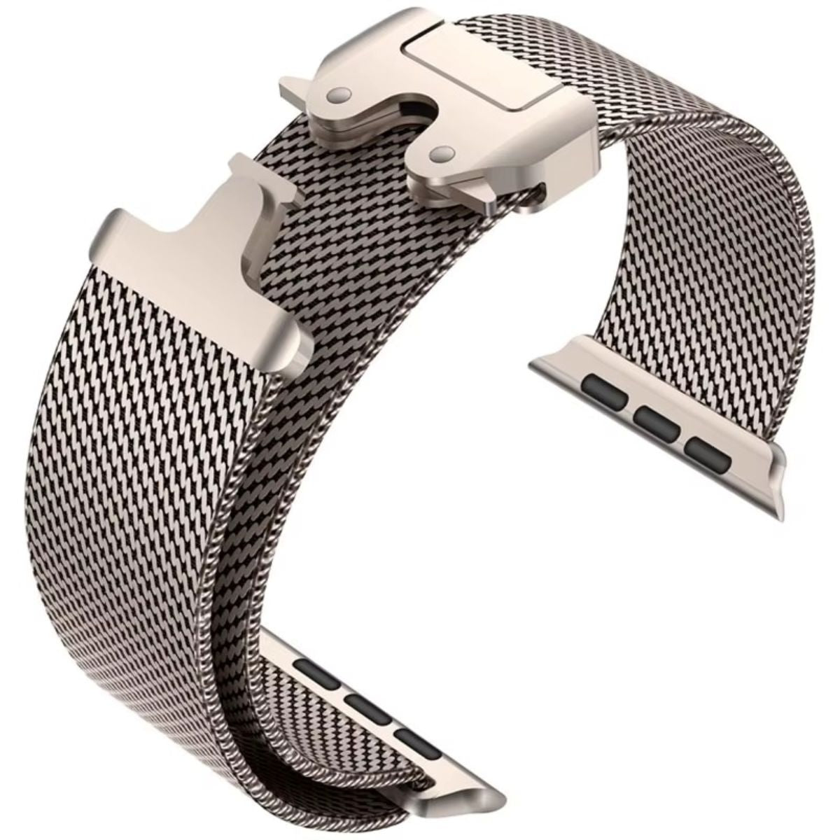A stylish titanium Milanese loop Apple Watch band fitted on an Apple Watch Ultra, highlighting its smooth stainless steel finish and comfortable fit.