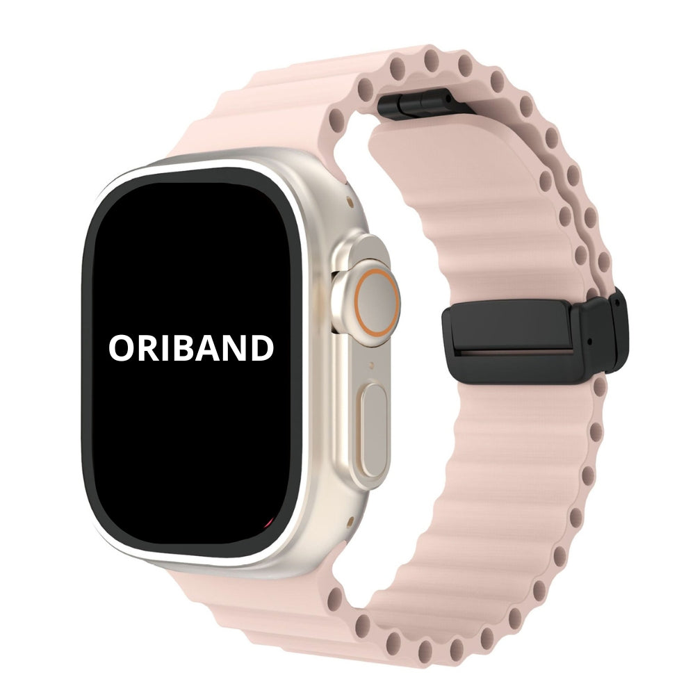 Sand Pink silicone ocean strap with magnetic buckle, soft and durable.
