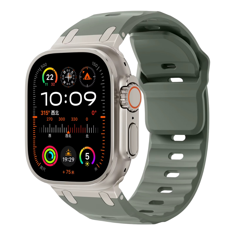 Coastal Rock gray‑green silicone sport band with secure metal buckle