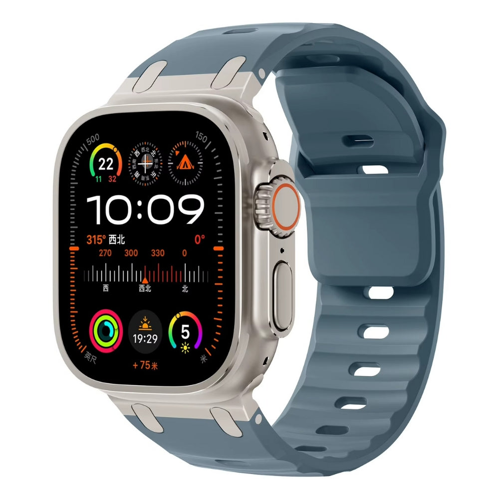 Ocean Blue waterproof silicone sport band with stainless‑steel connectors