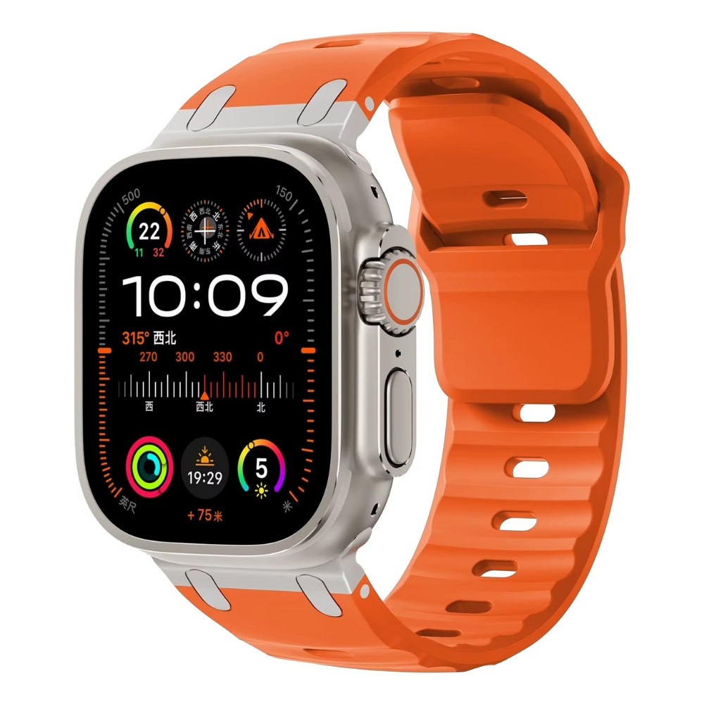 Orange high‑grade silicone sport band with stainless‑steel connectors