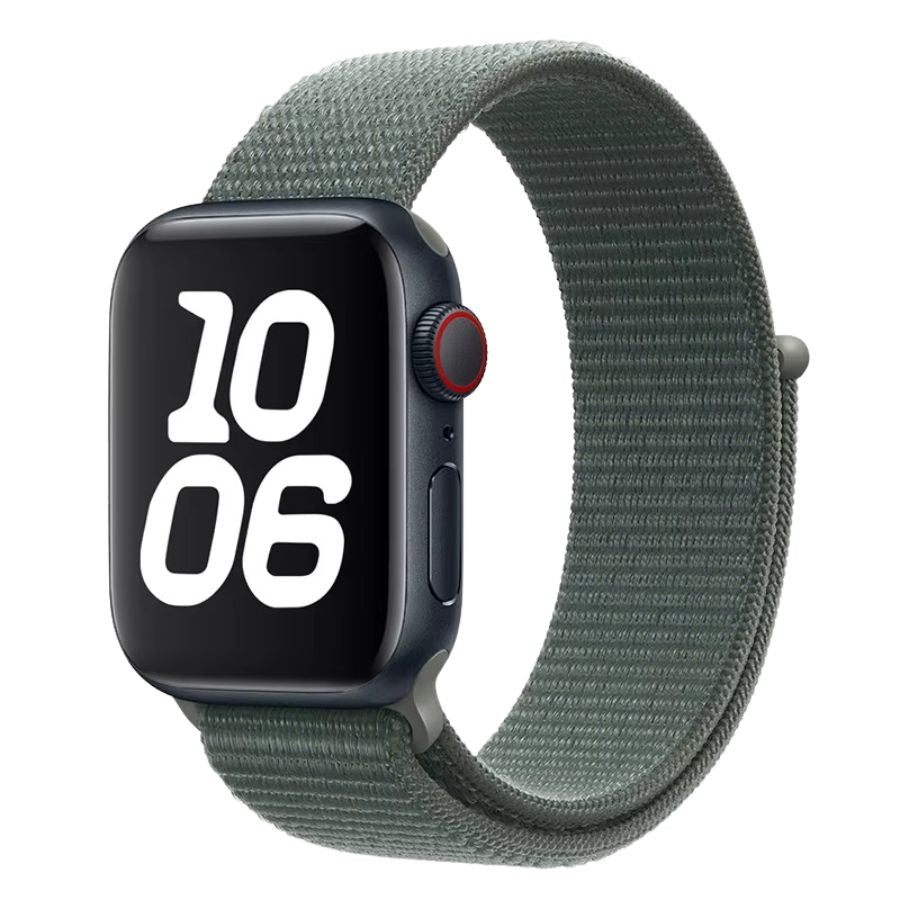 Sage green Sport Loop Apple Watch band – a calm, earthy tone for everyday comfort.
