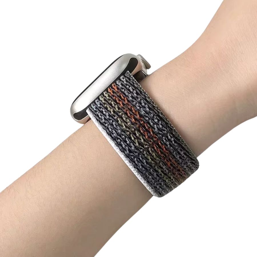 Midnight Sport loop apple watch band worn on wrist.