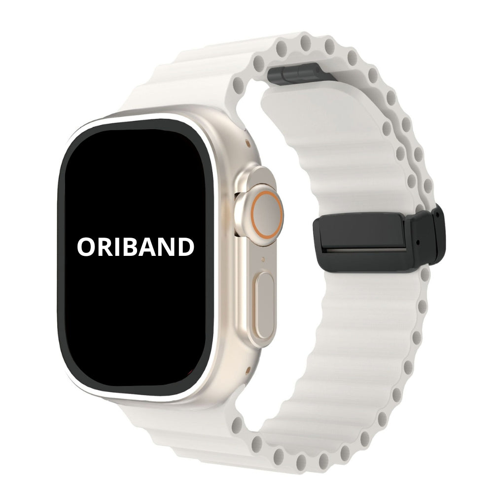 White silicone ocean strap with magnetic buckle, fresh and clean design.