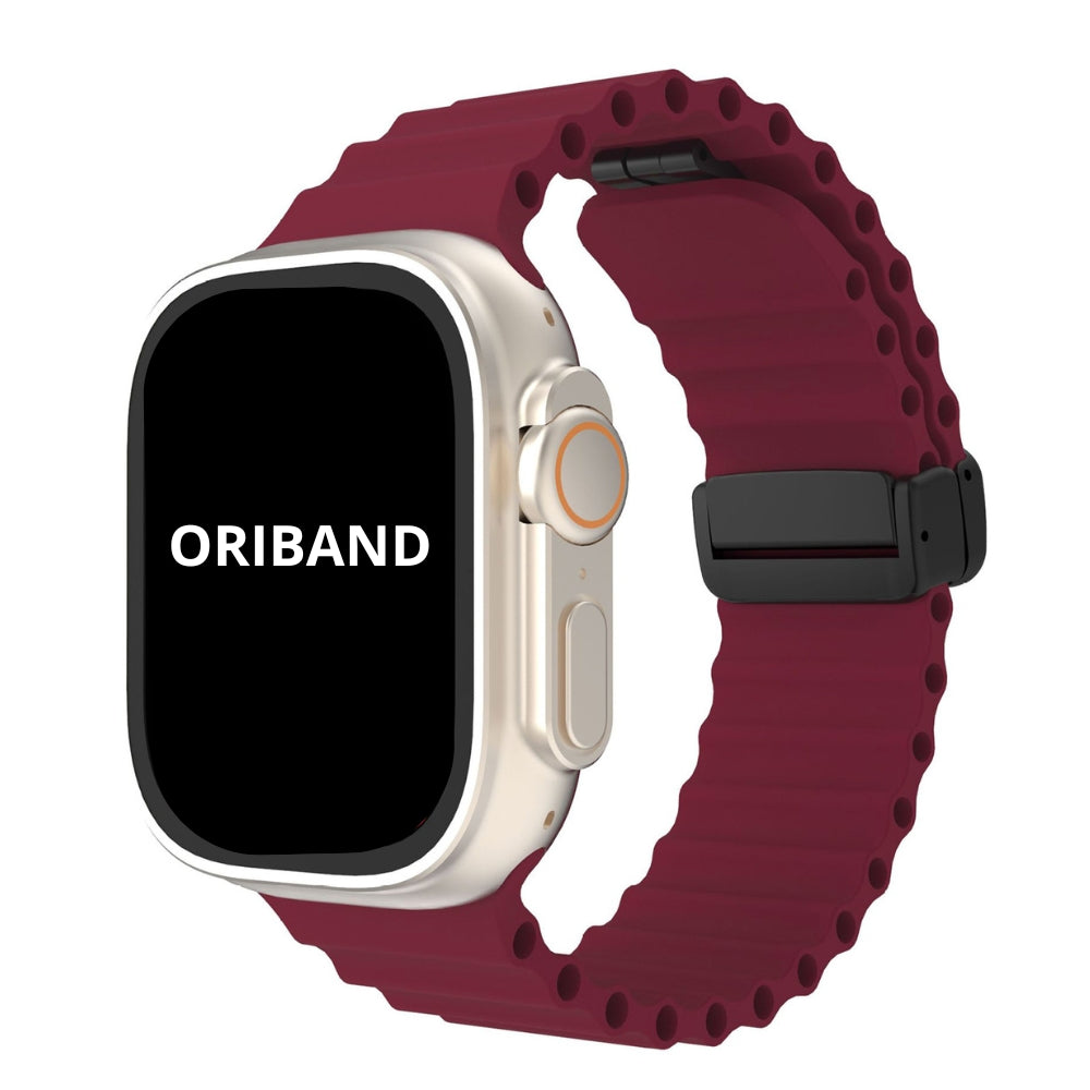 Wine Red silicone ocean strap with magnetic buckle, bold and classic.