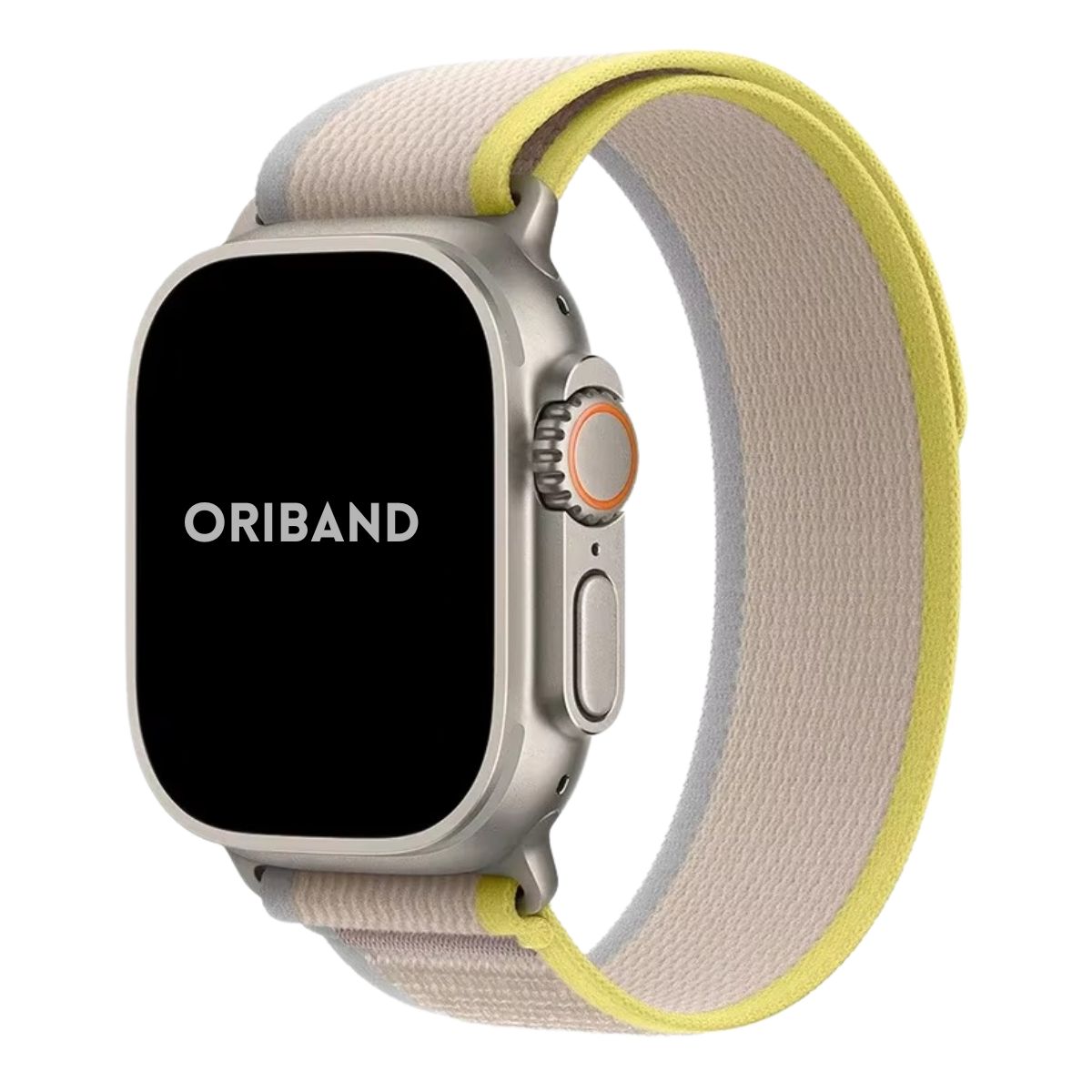 Yellow Beige Trail Loop Apple Watch band with a lightweight, breathable nylon design and secure hook-and-loop fastener.