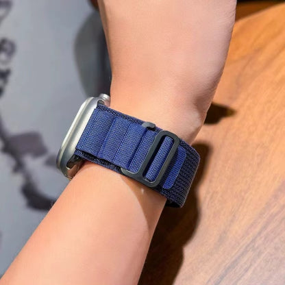Navy Alpine Loop Apple Watch Ultra band on wrist
