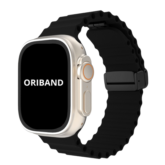 Black silicone ocean strap with magnetic buckle, classic and powerful.