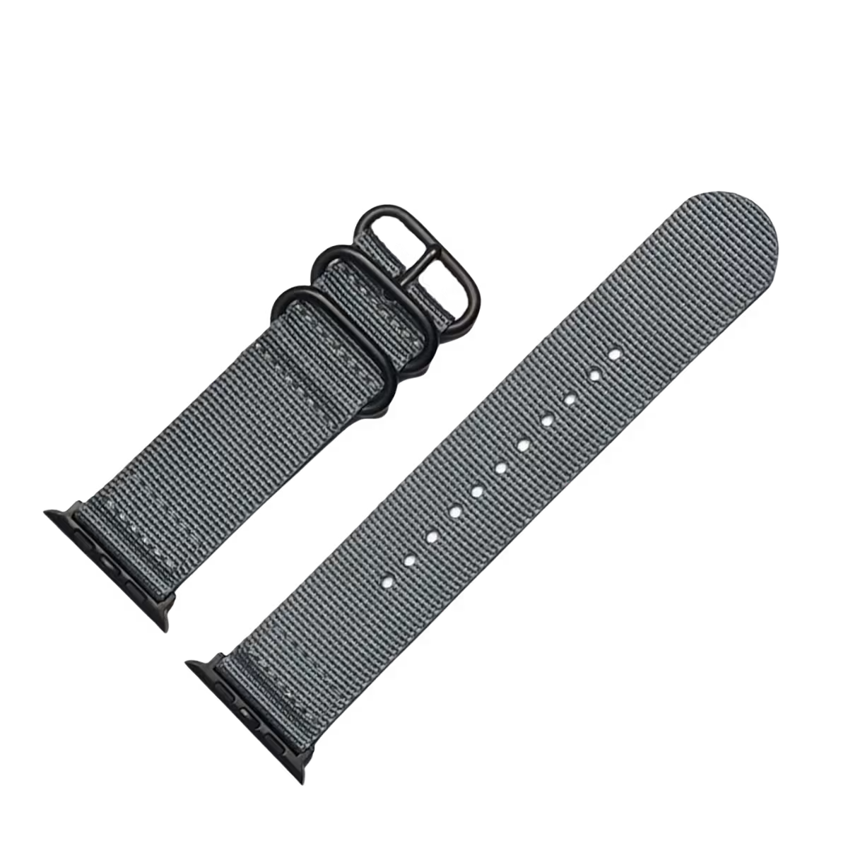 Dark Gray two-pieces nylon nato strap for apple watch band with black buckle & black connectors.