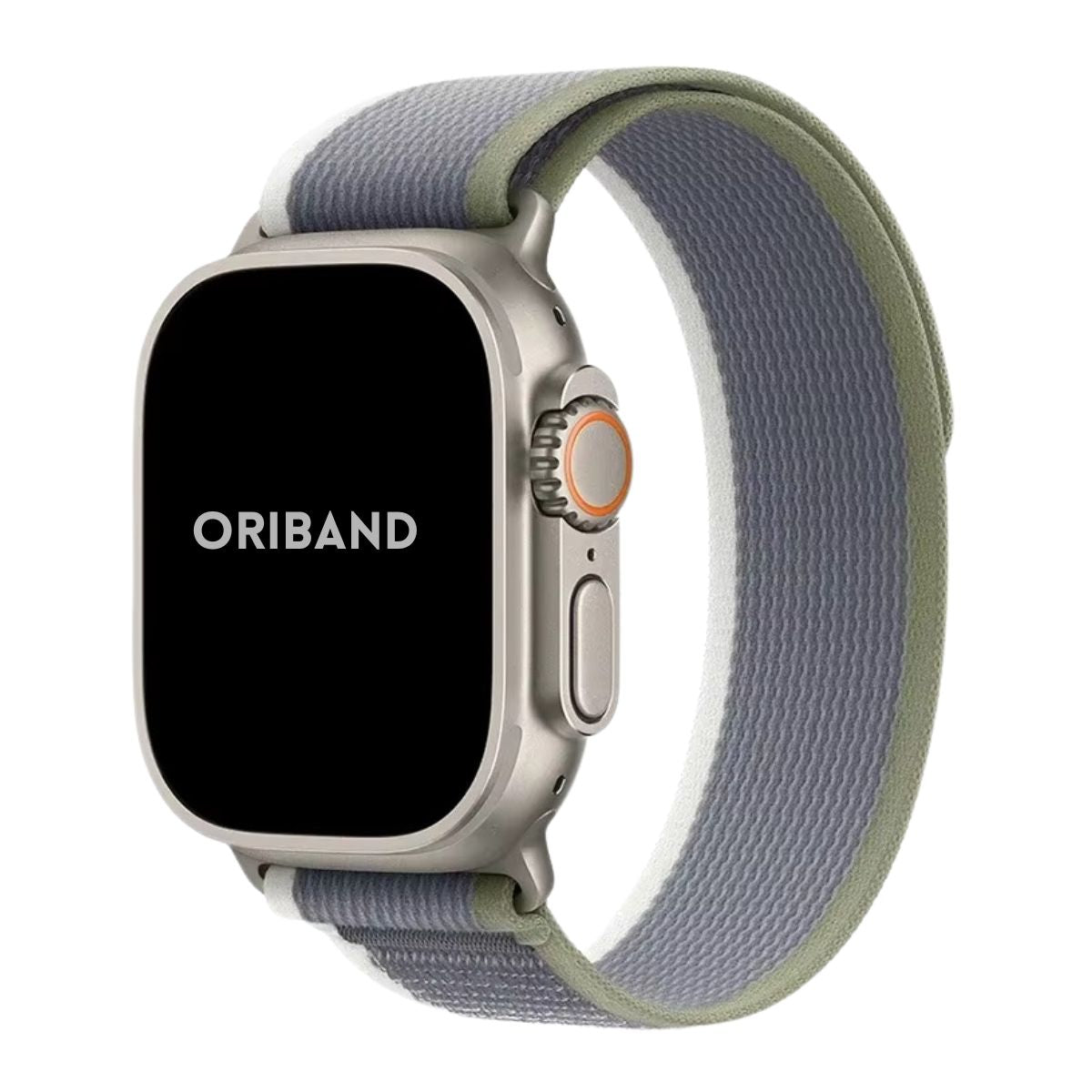 Gray White Trail Loop Apple Watch band designed for Apple Watch Ultra, offering breathable material and sporty styling.