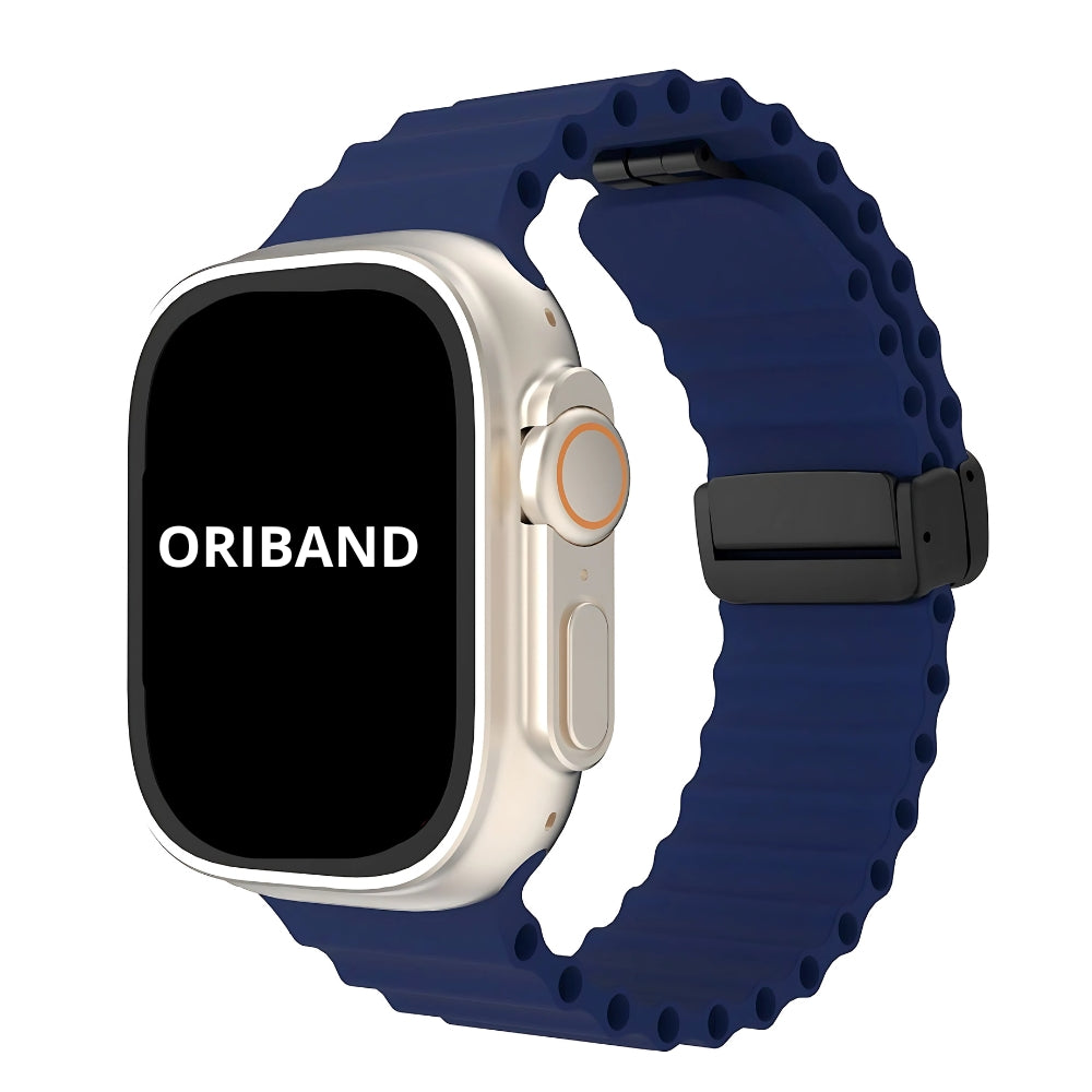 Midnight Blue silicone ocean strap with magnetic buckle, bold and sporty.