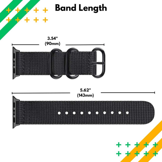 two pieces black Nato apple watch band length