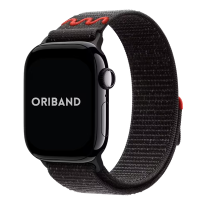 Nike Sport Loop for Apple watch in Midnight Black featuring the 'Oriband' brand on a white background