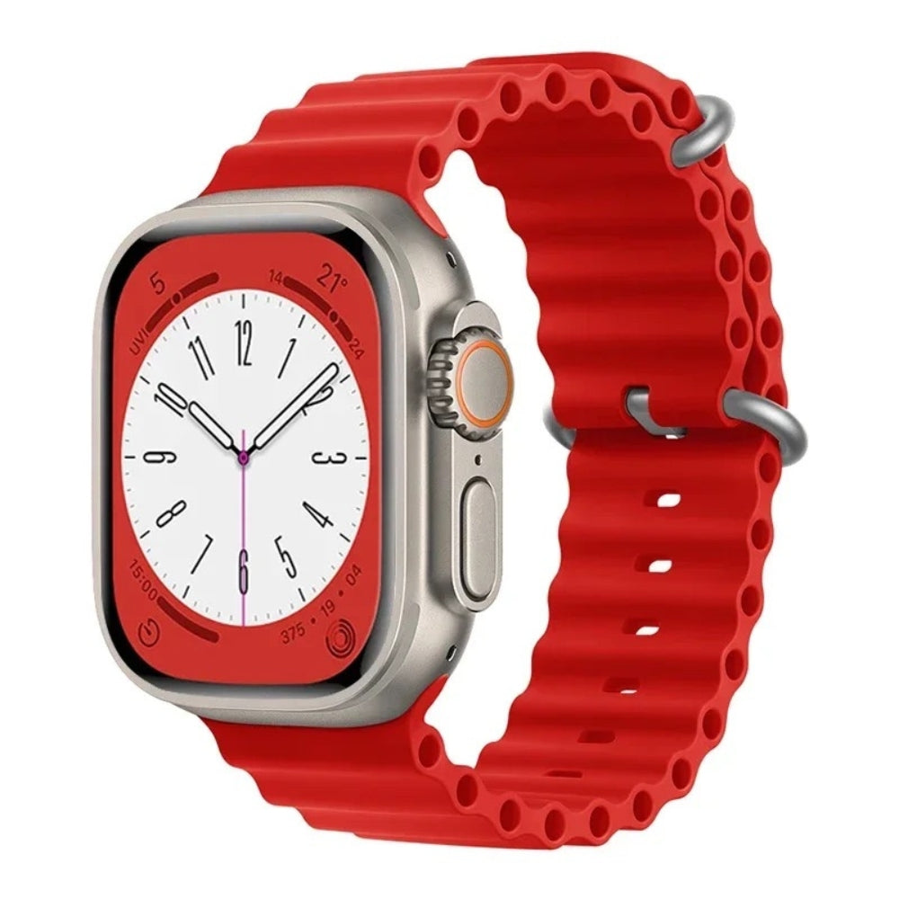 Red Ocean Band for Apple Watch Ultra with bold color and robust waterproof build.