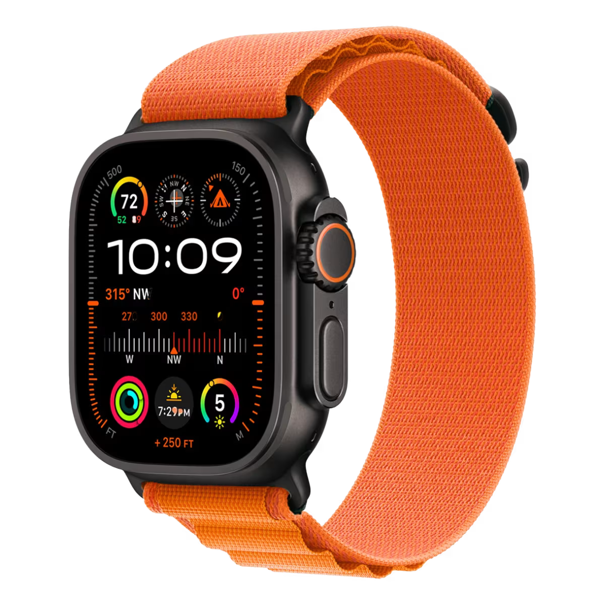 Apple Watch Ultra 3 with orange band on a transparent background