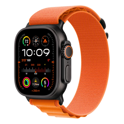 Apple Watch Ultra 3 with orange band on a transparent background