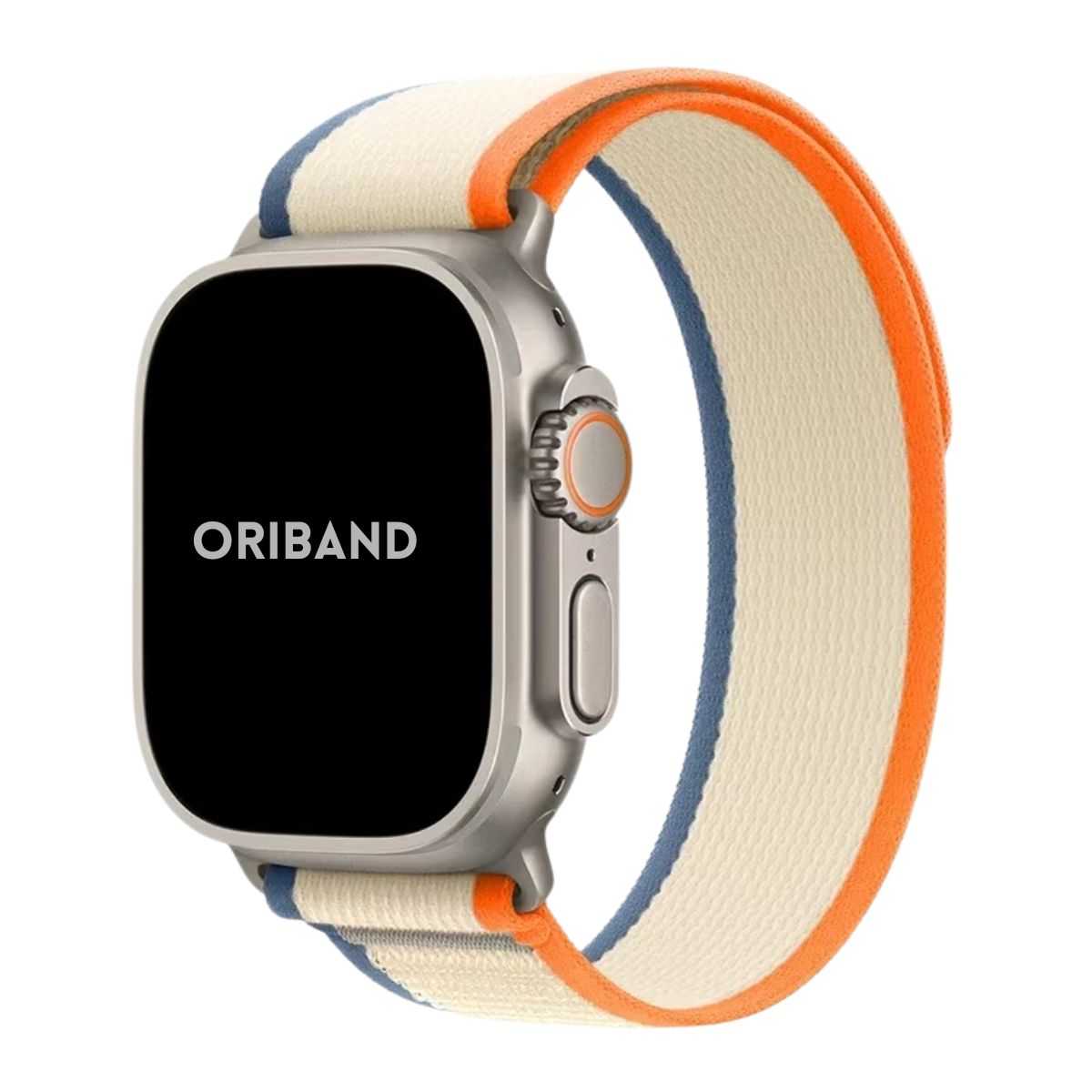 Orange Beige Trail Loop Apple Watch band built for performance, featuring ultra-soft woven nylon and adjustable fit.