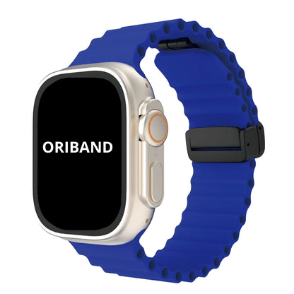 royal blue silicone ocean strap with magnetic buckle, deep ocean blue feel.

