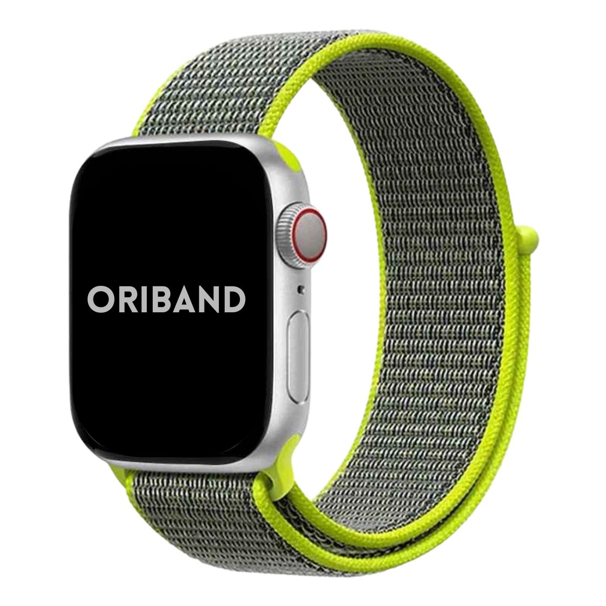 Flash Sport Loop Apple Watch Band attached to an Apple Watch, featuring "Oriband".