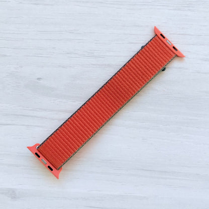 Kumquat Sport Loop Apple Watch Band with woven nylon design, back view.