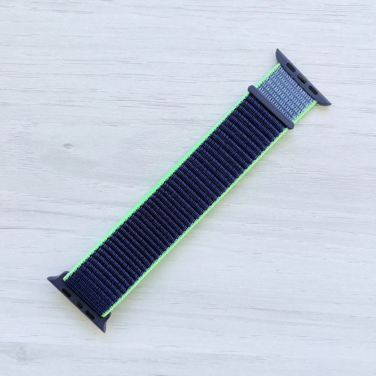 Neon Lime Sport Loop Apple Watch Band with woven nylon design, front view.
