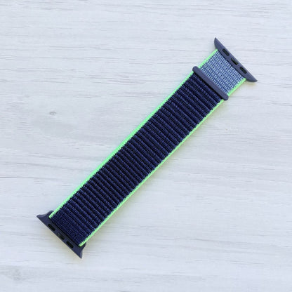 Neon Lime Sport Loop Apple Watch Band with woven nylon design, front view.