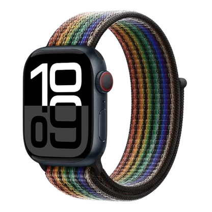 Black Rainbow Sport Loop Apple Watch band – bold black base with multicolor flair.