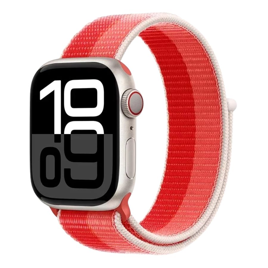 Peony Sport Loop Apple Watch band – soft pink tone with breathable woven design.