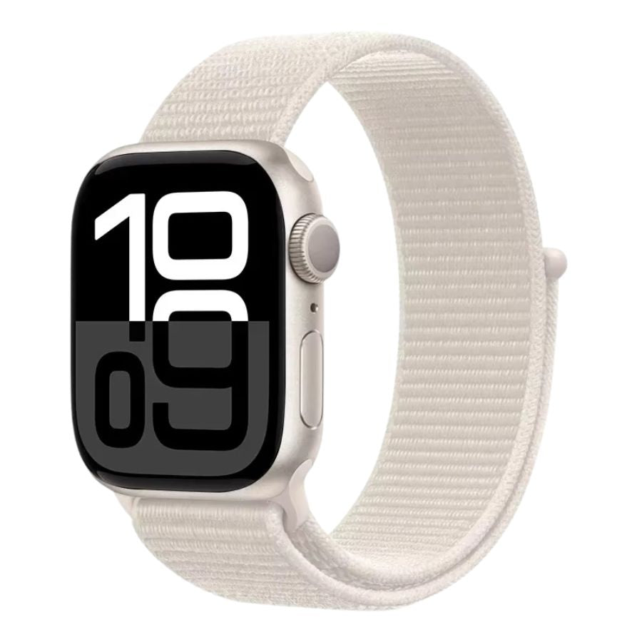 Starlight Sport Loop Apple Watch band – elegant champagne tone in a soft nylon weave.